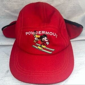 Vintage Mickey Inc PowderMouse Wool Blend Red Trapper Ski Hat Winter Disney Snow